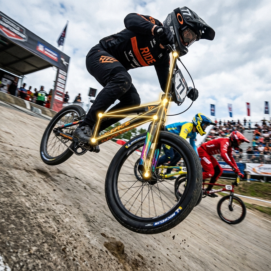 Bicicleta de BMX Racing en la salida del partidor a máxima velocidad - Cinética Bike